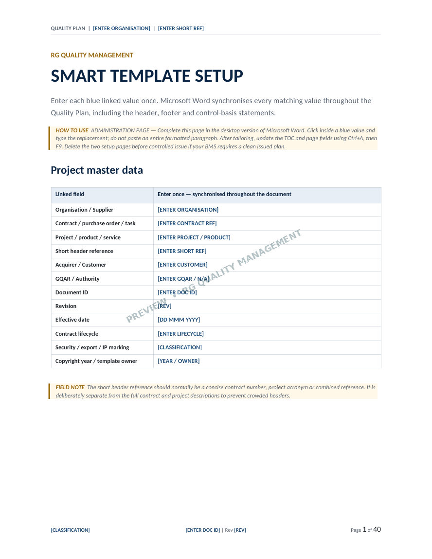 Smart template setup